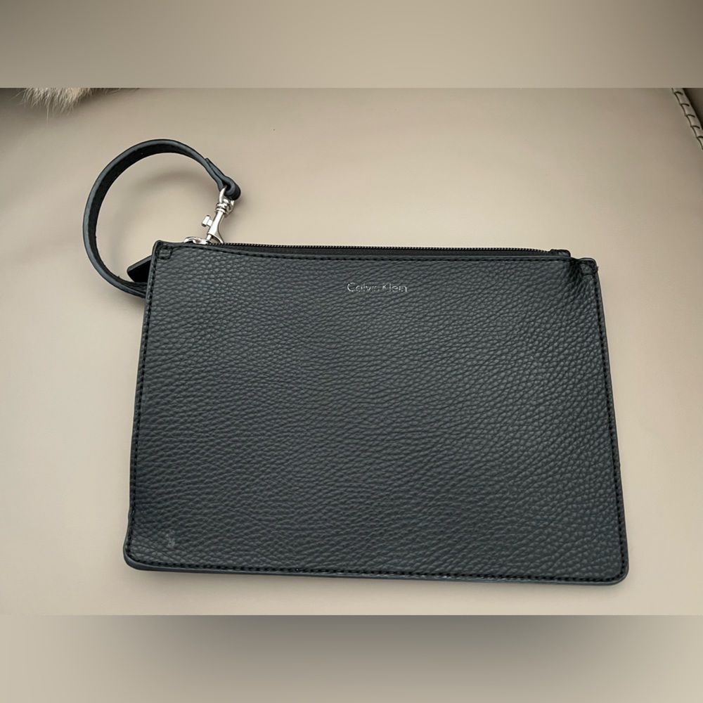 Calvin Klein Black Textured Leather Wristlet